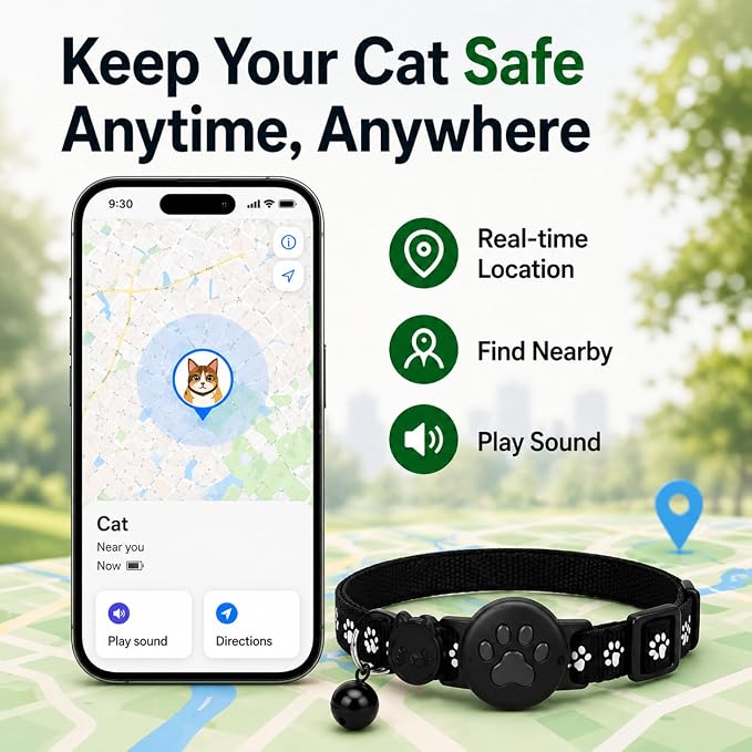 Pet Tracker,GPS Collar for Cats (Android Only) Smart tag,Waterproof Compatible with Google Find My,No Monthly Fee,Advanced Tracking Solution Smart Collar for Pet Safety Ideal Small Large Cats