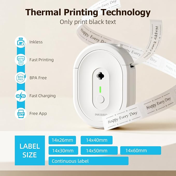 Inkbird N12 Bluetooth Label Maker Printer with Tape Mini Portable