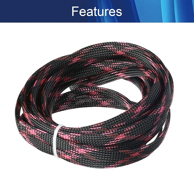 Jutagoss PET Expandable Braided Cable Sleeve, 16.4ft - 5/16 inch Black Pink Cable Management Sleeve, Wire Loom Tube Cord Protector for USB Cable, Power Cord, Audio Video and More, 1Pc