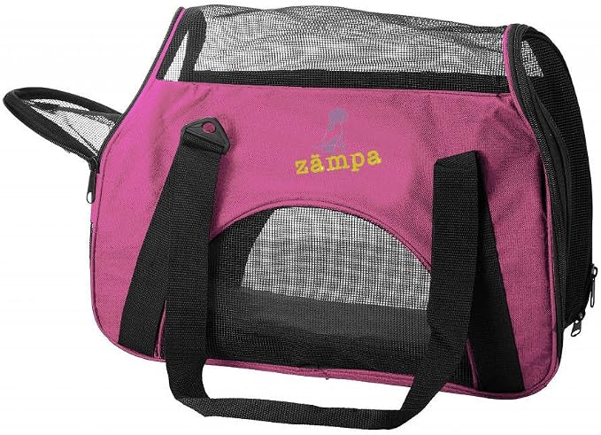 Airline Approved Soft Sided Pet Carrier by Zampa, Low Profile Travel Tote, Removable pad, Premium Zippers & Under Seat Compatibility, for Cats and Small Dogs, 2 Openings, Shoulder Strap For Travel