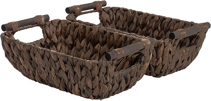 StorageWorks Small Wicker Baskets, Decor Storage Baskets, Water Hyacinth | Wicker Storage Baskets for Shelves, Baskets with Wooden Handles, 2-Pack Gifts Basket for Home Decor, Hand-Woven Basket