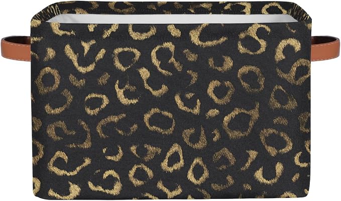 Pardick Black Gold Leopard Basket Storage Bins Large Fabric Toys Storage Cube Box with Handles Collapsible Closet Shelf Cloth Organizer Basket for Nursery Bedroom Bathroom Holiday Gift
