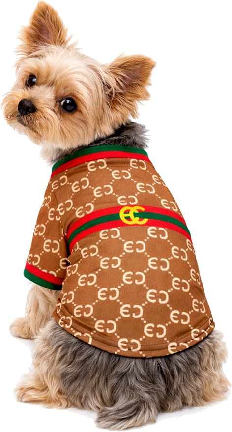 Luxury Designer Dog T Shirt – Trendy Puppy Clothes for Small Dogs, Fashion Pet Tee for French Bulldogs & Chihuahuas, Everything Chic Dog Apparel (GucchewiTee, Medium)