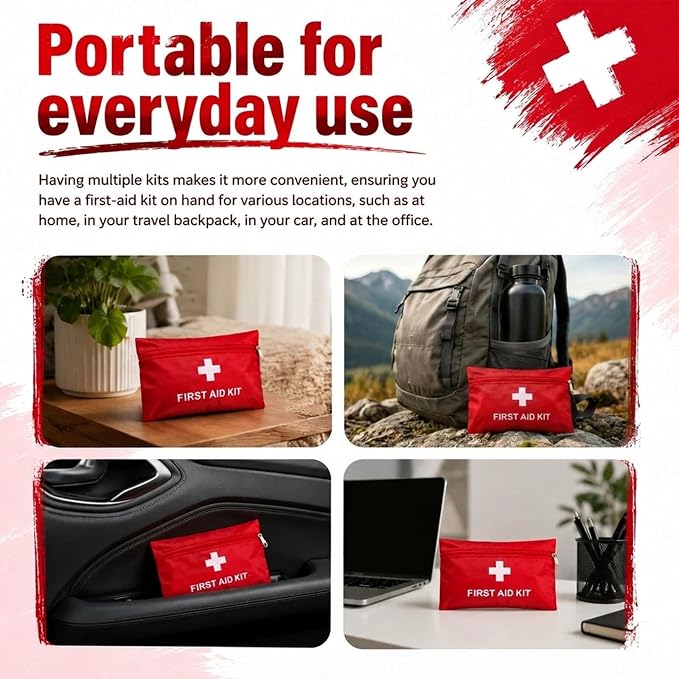First Aid Bags Empty,Mini First Aid Pouch Empty,Mini First Aid Kit Bulk,Zipper Pouches for Emergency,Travel and Outdoor (Red 50 Pack, 4.3 * 6.3 inch)