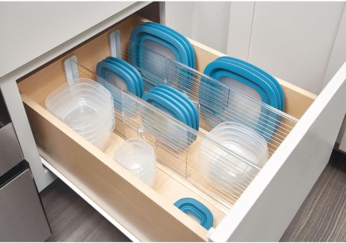 iDesign Plastic Adjustable Drawer Dividers, Clear, Set of 2 | Kitchen, Dresser, Desk Drawers