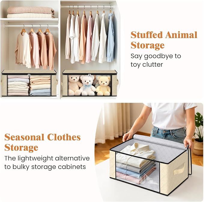 35L Closet Organizers, Foldable Under Bed Storage Containers | Storage Bags with Zippers,Window and Handles for Organizing Bedroom, Closet, Clothing,Organization with Handle