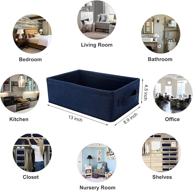 Decorative Storage Basket Collapsible Felt Bins Fabric Baskets Storage Organizer for Underwear Socks Bra Towel Toiletry Baby Products Storage Basket Navy Blue