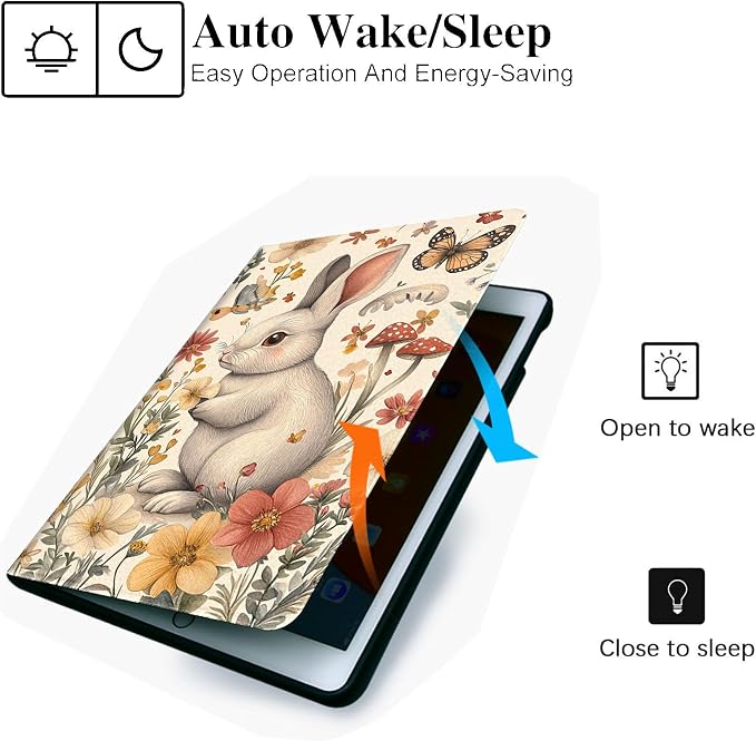 for Microsoft Surface Pro X/Pro X Plus-13 2019/2020/2021/2024 Tablet Case,Auto Wake/Sleep,Adjustable Stand Protective Cover - Rabbit Flower