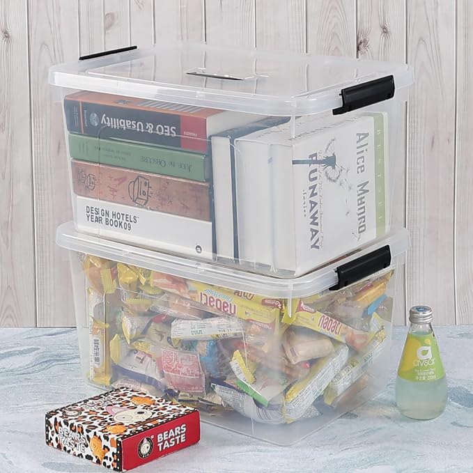 20 Quart Plastic Storage Bins with Lids, Set of 4 | Clear, Latching