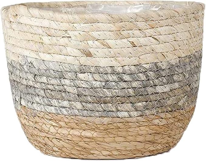 Straw Rope Plant Basket Woven Plant Coiled Basket, Decorative Flower Pot Cover Closet Storage Bin Table Desk Organizer for Home Decor, Plant Pots for Indoor Plants, Plant Containers (S)