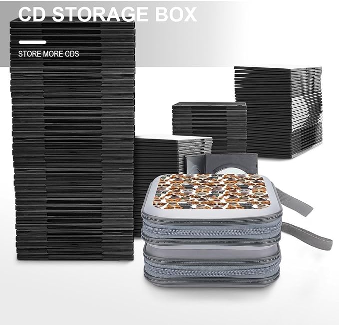 Portable 40-Capacity DVD Storage Binder Puppies And Kittens, Hard Case CD Holder with Zipper, Organizer for Music Movies Game Discs