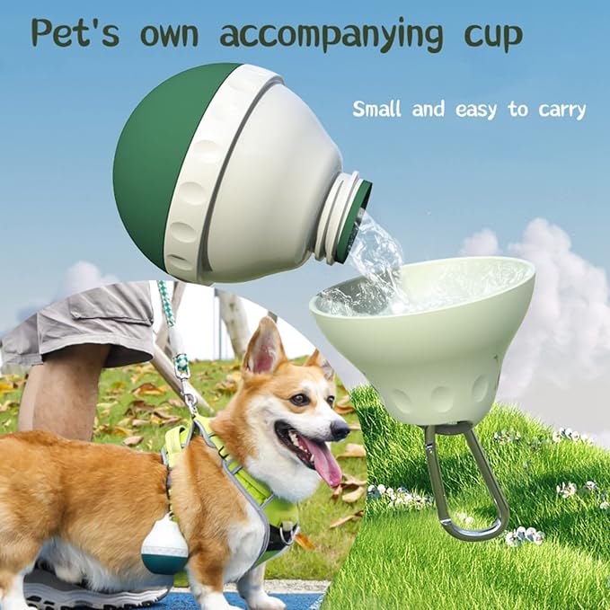 Dog Travel Water Bottle Detachable Bowl Leak Proof Portable ，Silicone Bottle Body，Collapsible and Suitable for Small Pets for Outdoor Walking, Hiking, Travel (Green2, 200ml2)