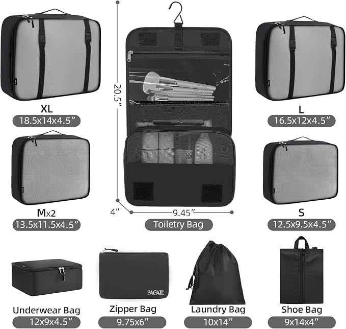 BAGAIL 6 Set/8 Set/10 Set Packing Cubes Various Sizes Packing Organizer for Travel Accessories Luggage Carry On Suitcase