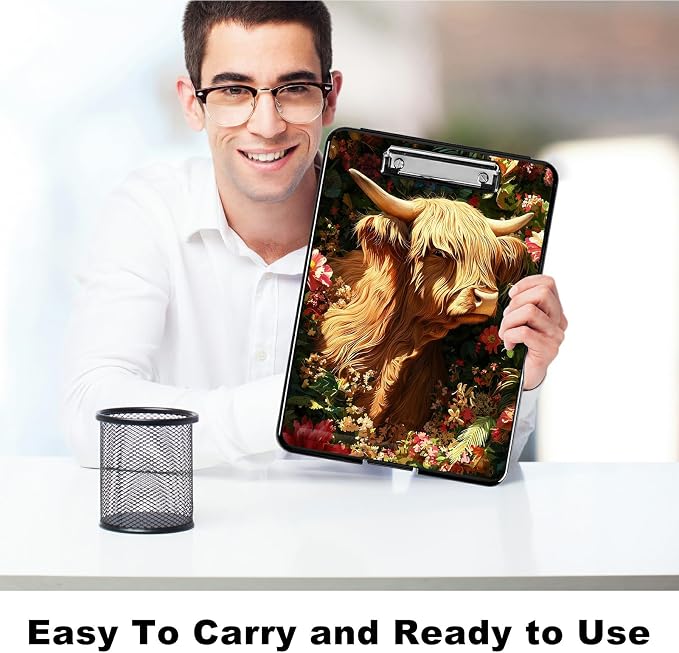 Heavy Duty Storage Clipboard, Slim Nursing Clipboard with Internal Pen Case, Portable File Organizer Case for A4 Letter Size Paper Office Medical Professionals, Grass Grass Field Cow