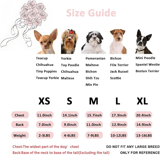 FLAdorepet Luxury Rose Lace Dog Dress with Leash Ring,Pet Bride Costume Clothes for Small Dogs Girls,Formal Dog Wedding Party Dresses Apparel (White, X-Small(Chest 11"|Weight 2-3Lbs))
