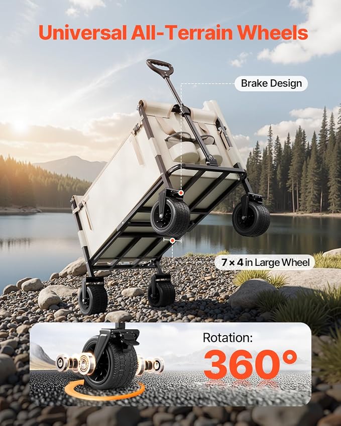 VEVOR 3-in-1 550lbs/220L Large Collapsible Folding Wagon, Convert to Bench, Foldable Beach Wagon with Wheels for Sand, Outdoor Utility Wagon for Groceries, Camping, Sports, Shopping | For Groceries, Camping, Sports & Shopping, Foldable Beach Wagon with...