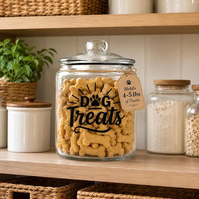 1-Gallon Glass Dog Treat Container Airtight – Large Countertop Dog Cookie Jar with Lid for Dog Treat Storage, Decorative Treat Jar & Dachshund Accessories