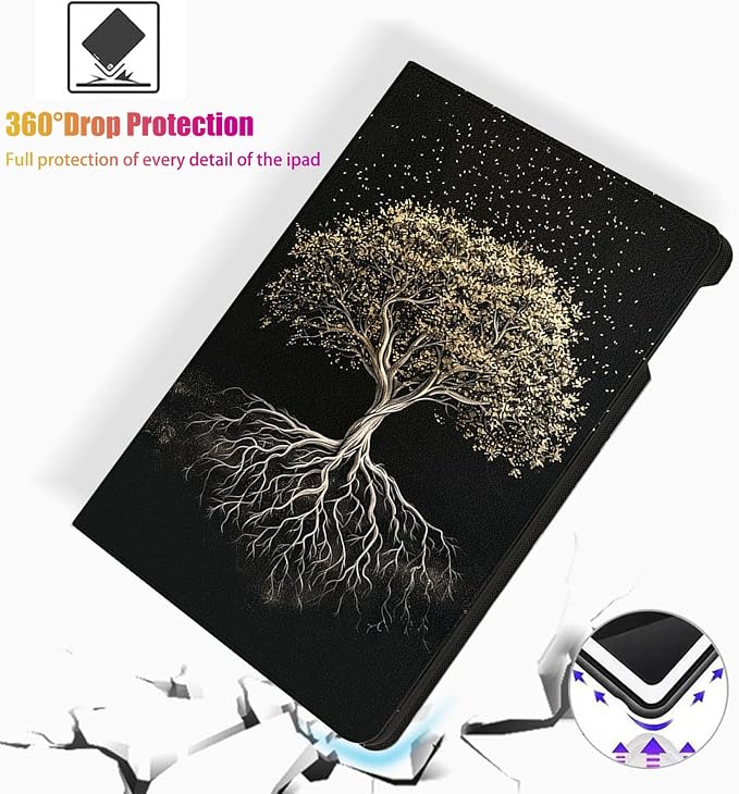 for Microsoft Surface Pro X/Pro X Plus-13 2019/2020/2021/2024 Tablet Case,Auto Wake/Sleep,Adjustable Stand Protective Cover - Golden Life Tree