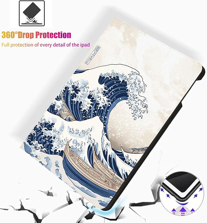 for Microsoft Surface Pro X/Pro X Plus-13 2019/2020/2021/2024 Tablet Case,Auto Wake/Sleep,Adjustable Stand Protective Cover - Japanese Waves