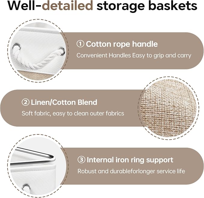ECDYQXVU 13x13x13 Inch Storage Cube Bins Foldable Organizer Baskets 6 Pack | Soft Cotton Handles, Premium EVA Fabric, Hard Cardboard Bottom, Sturdy Metal Rim, Closet Shelf, Living Room, Bedroom, Laundry