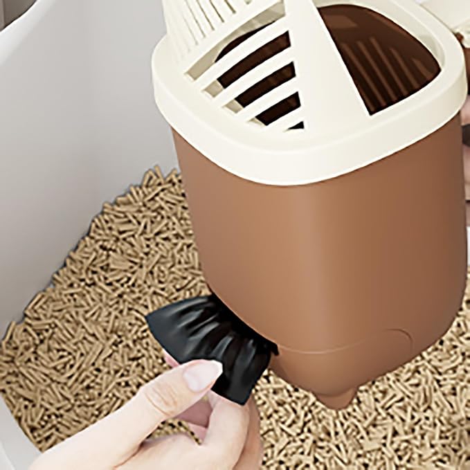Cat Litter Shovel Scoop with Bag, Cat Litter Shovel with Storage Bucket, Removable Cats Litter Scoop, Bin Doubles as Scoop Holder, Large Capacity Cats Scooper Portable Shovel (Coffee)