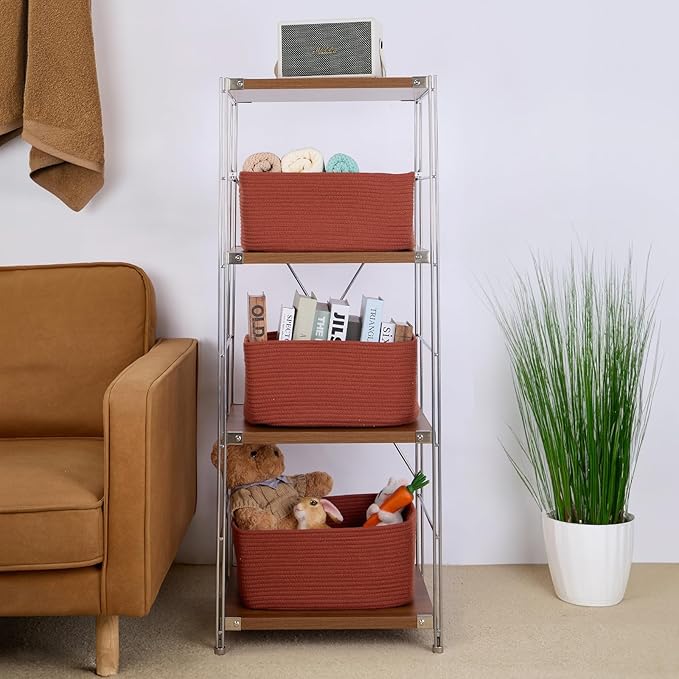 MiniArk Large Storage Baskets for Shelves, 17 x 13 x 7.5” Closet Organizers Bins for Clothes Blanket Towels, Baby Nursery, Toy Baskets Box, Woven Rope Baskets, 2 Packs Oxide Red