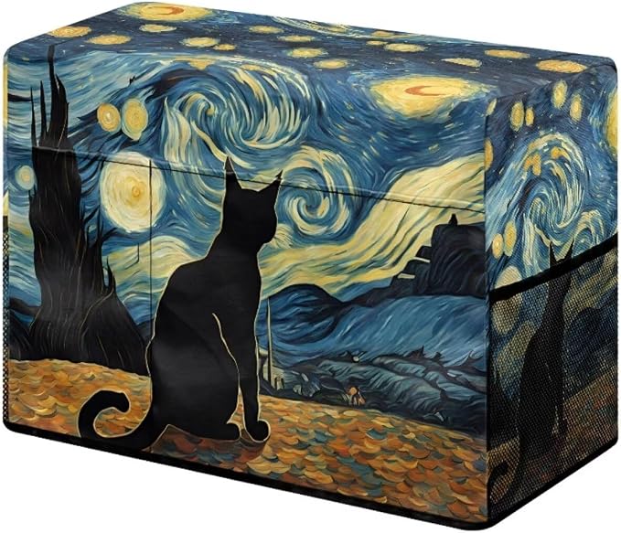 Classic Starry Night Themed Sewing Machine Cover with Black Cat Artwork, Heavy-Duty Dust & Pet Hair Protection with Storage Pocket, Fits Brother, Singer, Janome Machine (Blue)