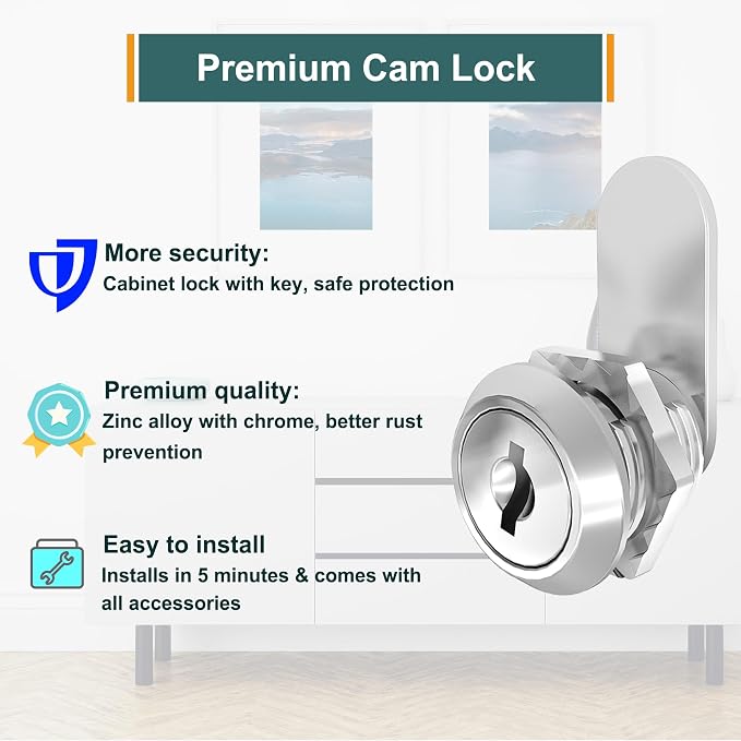 3 Pack Cabinet Locks with Key, 5/8" Cam Lock Keyed Alike, Cabinet Door Lock Secure File Drawer RV Storage Door, Drawer Lock Replacement Kit, Zinc Alloy