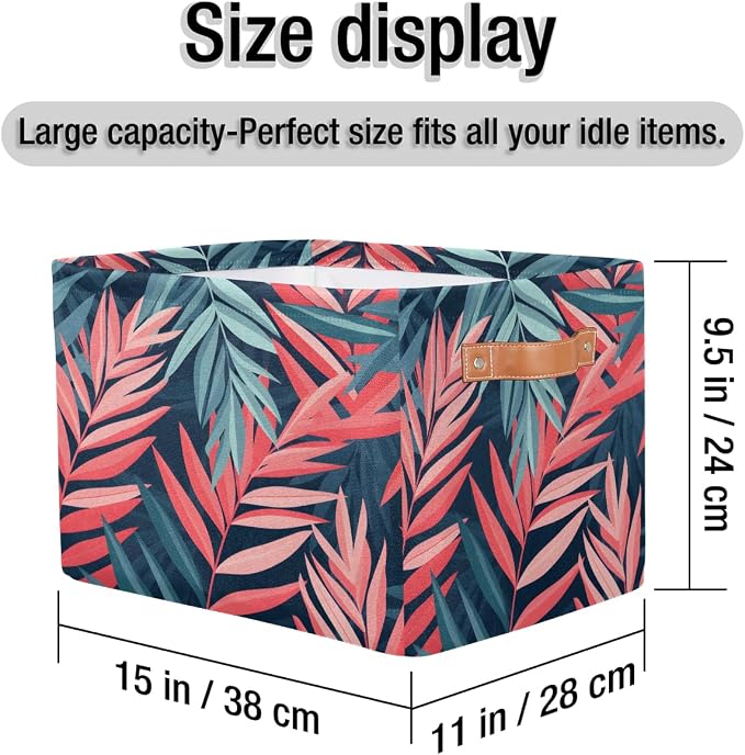 Tropical Palm Leaf Floral Storage Basket Cloth Storage Cube Basket Bins
