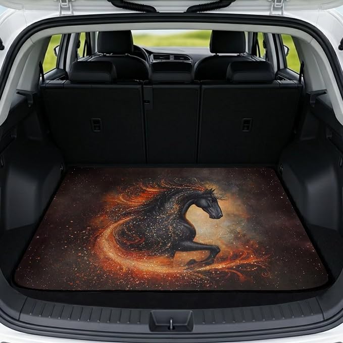 Universal Car Trunk Mat Black Horse Cargo Liners All Weather Trunk Protection Cargo Liner Rear Trunk Liner Floor Mats for Most Cars SUV Vehicles