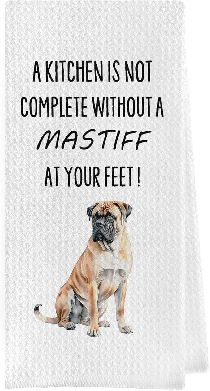 Funny Mastiff Kitchen Towels - English Mastiff Gifts Waffle Weave Dish Towels, Gifts for Dog Lovers Decorative Hand Tea Towel, 16x24 Inch