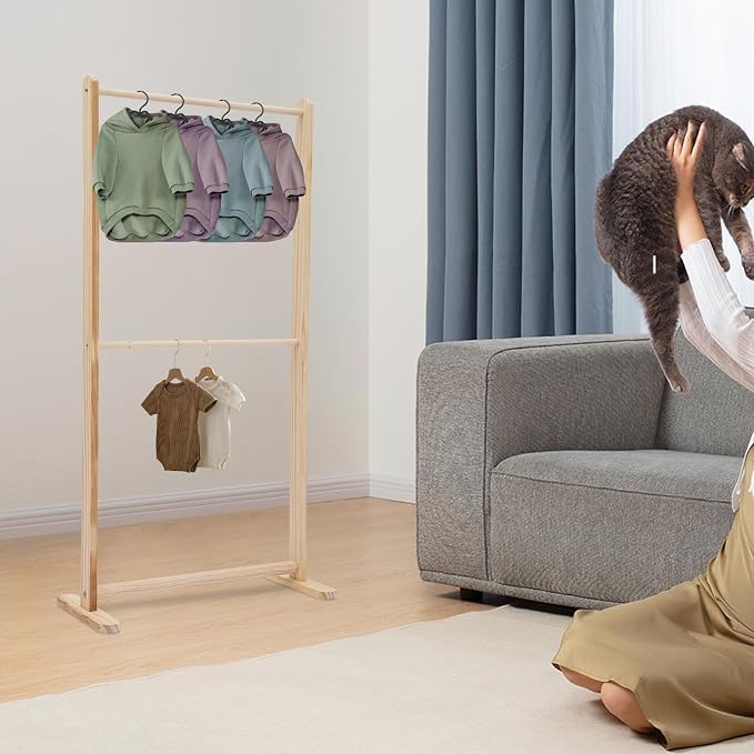 Pet Clothing Display Stand, Wood Garment Rack for Small Dog Cat Clothes