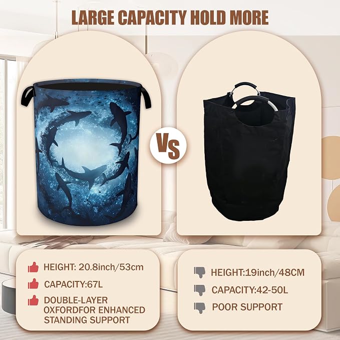 Shark Ocean Fantasy Laundry Hamper,Laundry Baskets,Waterproof Oxford Cloth Toy Storage for Bedroom,Bathroom,Nursery,16x20.8 Inch