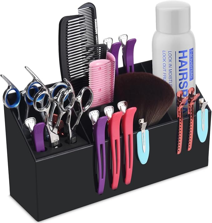 Noverlife Hair Scissors Large Storage Box, Shear Holder for Hair Salon, Scissor Holder, Hairdressing Combs Clips Scissors Professional Hairdressing Combs, Clips, Brushes Storage Racks Tool Box - Black | Black Anti-skid Scissor Holder, Wall-mounted Prof...