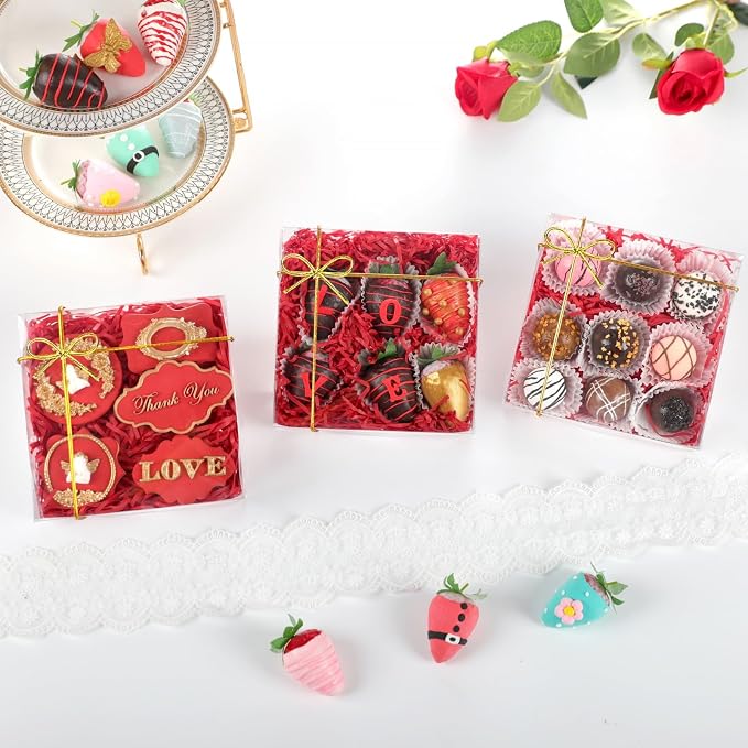50 Pack 6x6x2 Inches Cookies Boxes with Clear Window Chocolate Covered Strawberries Boxes Bakery Packaging for Cake Pie Macaron Chocolate Truffle Treat Gift Christmas Easter Mother's Day