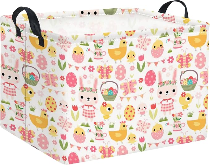 Rectangular Easter Basket Easter Basket for Kids Baby Storage Basket Cute Toy Storage Bin Organizer Shelf Book Basket Easter Room Decor(Pink Easter Egg)