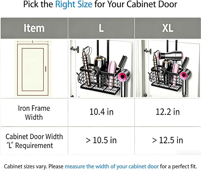 2026 Upgraded 3-in-1 Universal Hair Tool Organizer, XL Size, Black | Adjustable Height Metal Hair Dryer Holder, Wall Mounted, Over Cabinet Door, Countertop, Bathroom Storage