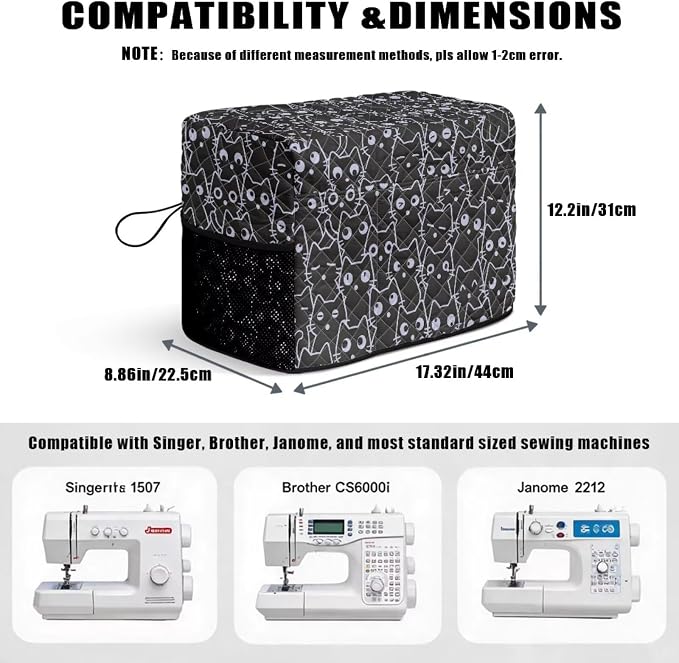 Sewing Machine Cover Polyester Febric Line Cute Black Cat Print | Dust Pet Hair Protection,Quilting Design,Fits Standard Singer,Brother Janome Machines,Protecting Decorating Your Sewing Space