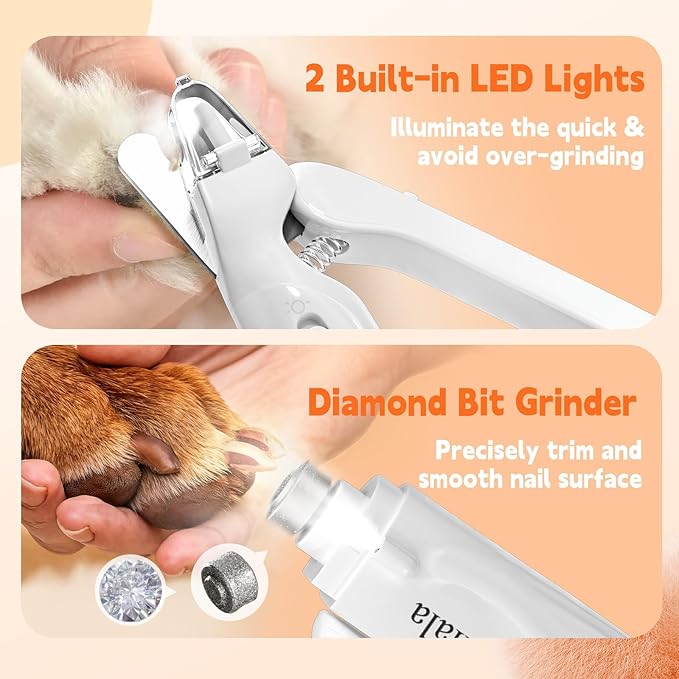 2-in-1 Dog Nail Clippers & Dog Nail Grinder with 2 LED Lights, Ultra-Quiet, USB Rechargeable,Security Upgrade,Multiple Grinding Methods, and Splash Guard for Small and Large Dogs & Cats