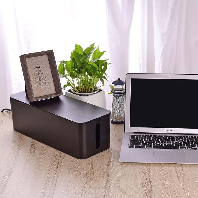 3 Pack Cable Organizer Box, Cable Management Box for Surge Protector | Under Desk Power Cover Cord Holder, TV Computer Wires Cord Organizer, Cable Management Set, for Home/Office(Black)