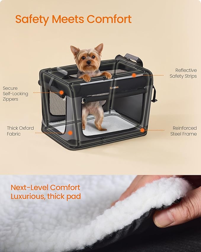 Feandrea Collapsible Dog Crate, Portable Travel Crate, 20-Inch | Oxford Fabric Pet Carrier with 4 Mesh Doors, Handles, Storage Pocket, Water Bottle Holder, UPDC015BH02