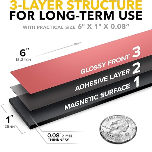 X-bet MAGNET Super Sticky Adhesive Magnetic Strips, 6x1 (15x2.5cm), 11 pcs | Flexible Magnet Strips, Adhesive Backing, Easy to Cut & Mount, For Crafts, Labels & Light Organization