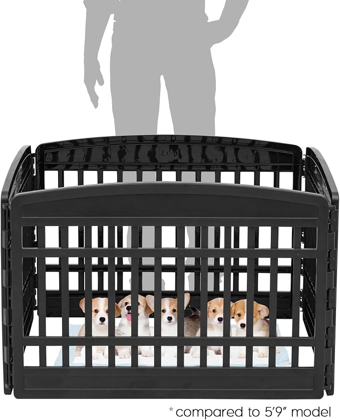 IRIS USA 4-Panel Dog Playpen, Pet Enclosure, Black | Safe Play Zone, Configurable Layout, Custom Pen Configuration, Flexible Boundary, Secure Door Latch, Tool-Free Assembly