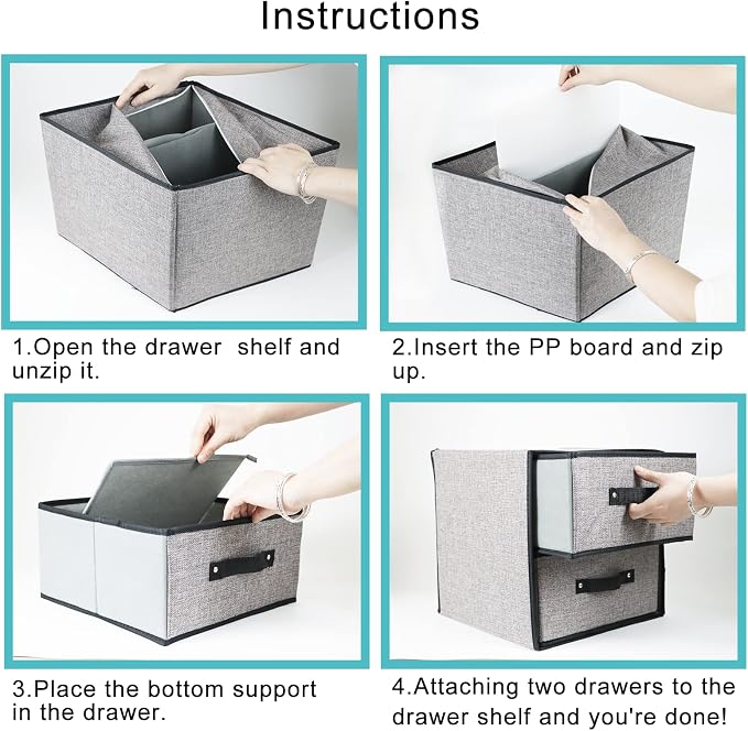 Linen Closet Organizer and Storage, Fabric Storage Drawer Organizer with 2 Drawers for Underwear, Sock, Bra, Small Items, 121212 INCH (Gray)