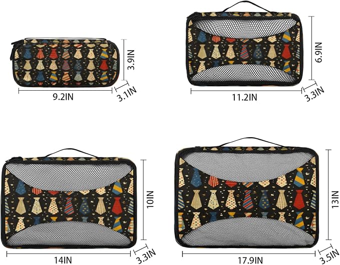 4 Set Packing Cubes for Travel, Happy Father's Day Packing Cubes for Women, Travel Luggage Packing Organizers, Packing Cube Set, Cute Necktie