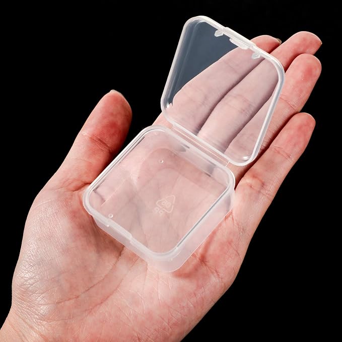 SATINIOR 24 Packs Small Clear Plastic Beads Storage Containers Box with Hinged Lid for Storage of Small Items, Crafts, Jewelry, Hardware(1.7 x 1.7 x 0.8 in)