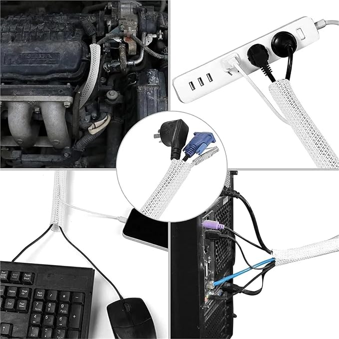 Expandable Cable Tidy Sleeve Cuttable Size PET Organiser Self Closing Insulated Wrap Suitable for USB Cables and Power Cords(9MM)
