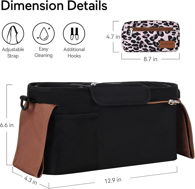 Momcozy Universal Stroller Organizer with Insulated Cup Holder | Detachable Phone Bag and Shoulder Strap, Fits for Uppababy, Baby Jogger, Britax, BOB, Umbrella, and Pet Strollers