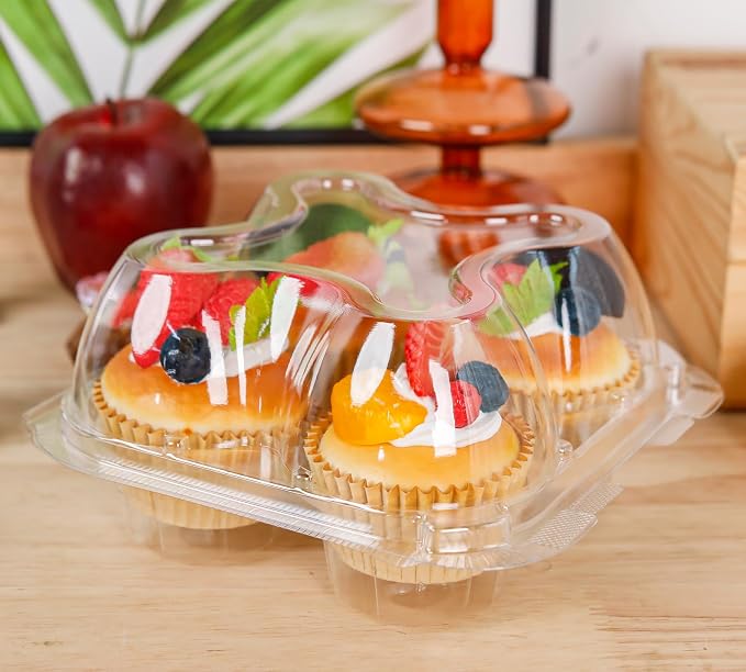 NPLUX 60 Pack 4 - Count Cupcake Containers for Bulk Dessert Prep | Compartment Holder, Connected Airtight Lid, Boxes, Cupcakes, Muffins, BPA Free, Standard Size, Bulk Prep