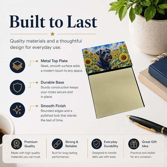 Caroline's Treasures Giant Schnauzer in Sunflowers Watercolor Sticky Note Holder Refillable Dispenser Desk Accessory 3x3 Pad Gift